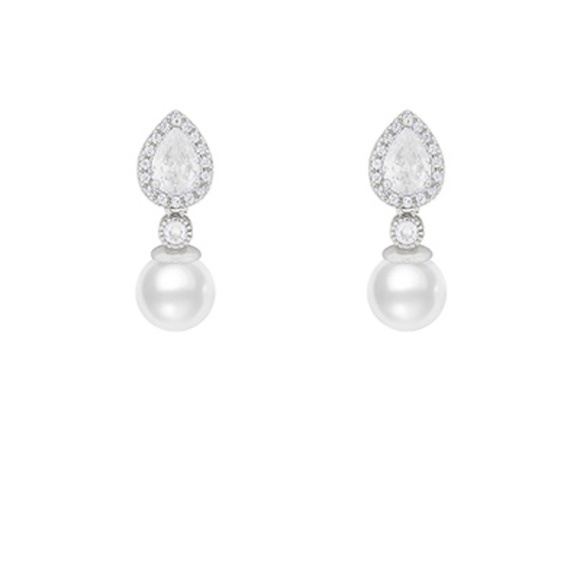 CZ Teardrop & Pearl Dangle Earrings - Picture 2 of 2